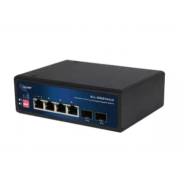 ALLNET ALL-SGI8104v3 industriële unmanaged layer 2-switch, 6 poorten GbE, 4x GbE RJ45, 2x SFP, ventilatorloos, IP40
