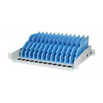 ALLNET 19 inch rackmontage tablet-opbergrek – 12-slot metalen laad- en organisatiemodule voor iPads, tablets, smartphones, 2U