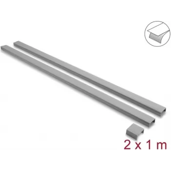 Delock zelfklevende kabelgoot met schuifdeksel 40 x 19 mm incl. verbindingsstuk - lengte 1 m, 2-pack, grijs
