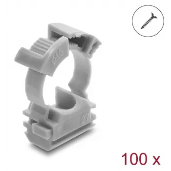 Delock kabelbeschermingshouder met sluitclip, schroefbaar voor 16 mm kabelbeschermingsslang, 100 stuks, grijs