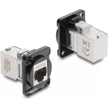 Delock D-Type module RJ45 bus naar bus 90° haaks Cat.6A zwart / zilver