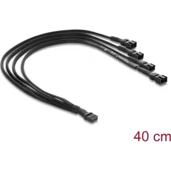 Delock ventilatorkabelsplitter 1 x 4 pin PWM bus naar stekker + 3 x 4 pin stekker (3 pins bezet) met kabelmantel 40 cm zwart