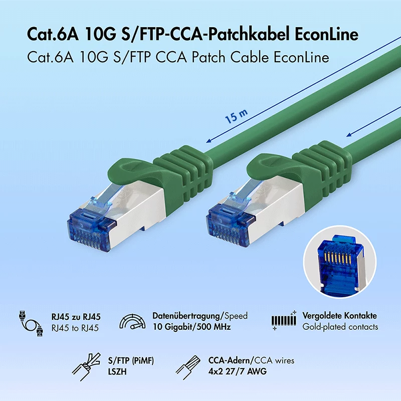 LogiLink Cat.6A S/FTP LSZH patchkabel, 15m, groen, EconLine