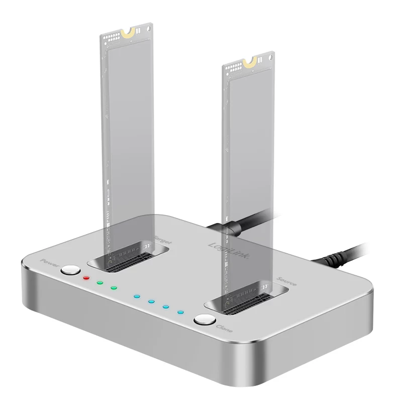 LogiLink USB 3.2 Gen2 dockingstation, 2-bay, voor M.2 NVMe SSD, kloonfunctie