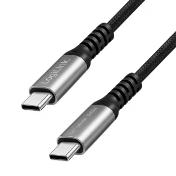 LogiLink USB 2.0 Type-C kabel, C/M naar C/M, 480 Mbps, 240W, nylon, metaal, zwart/zilver, 2 m