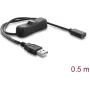 Delock USB-stroomkabel Type-A stekker naar USB Type-C bus met schakelaar 0,5 m
