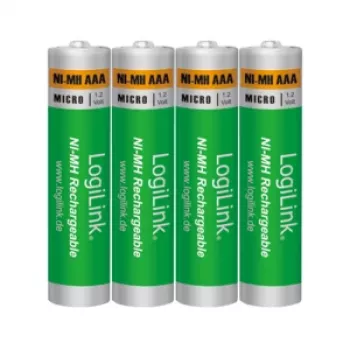 LogiLink LR03RB4 oplaadbare NiMH AAA-batterijen, 4-pack blister, 800 mAh, 1,2 V, voorgeladen, lage zelfontlading