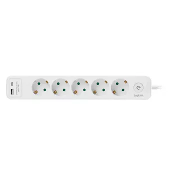LogiLink LPS280U stekkerdoos, 5 AC-stopcontacten, 2 USB-aansluitingen (USB-A & USB-C), 17W, wit