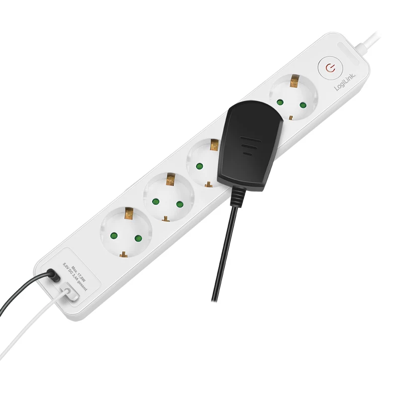 LogiLink LPS280U stekkerdoos, 5 AC-stopcontacten, 2 USB-aansluitingen (USB-A & USB-C), 17W, wit