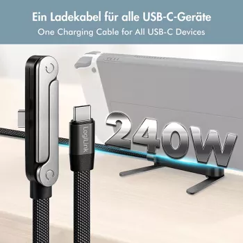 LogiLink USB 2.0 Type-C kabel C/M naar C/M 480 Mbps 240W plat zwart 1,5m
