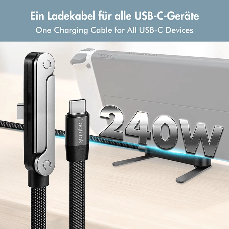 LogiLink USB 2.0 Type-C kabel C/M naar C/M 480 Mbps 240W plat zwart 1,5m