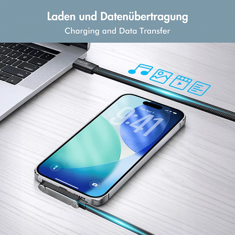 LogiLink USB 2.0 Type-C kabel C/M naar C/M 480 Mbps 240W plat zwart 1,5m