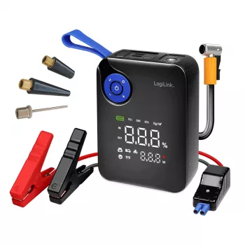 LogiLink PA0358 4-in-1 auto-startaccu powerbank met luchtcompressor, 7200 mAh, 200A startstroom, LED-zaklamp