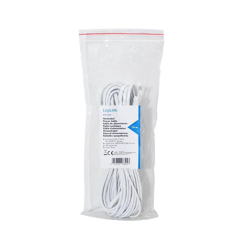 LogiLink CP195W netsnoer CEE 7/16 naar IEC C7 wit 10 m