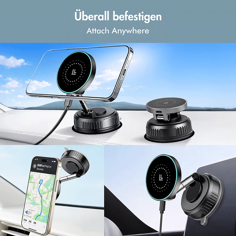 LogiLink draadloze auto-oplader, vacuüm-magneet, 360° opvouwbaar, 25W