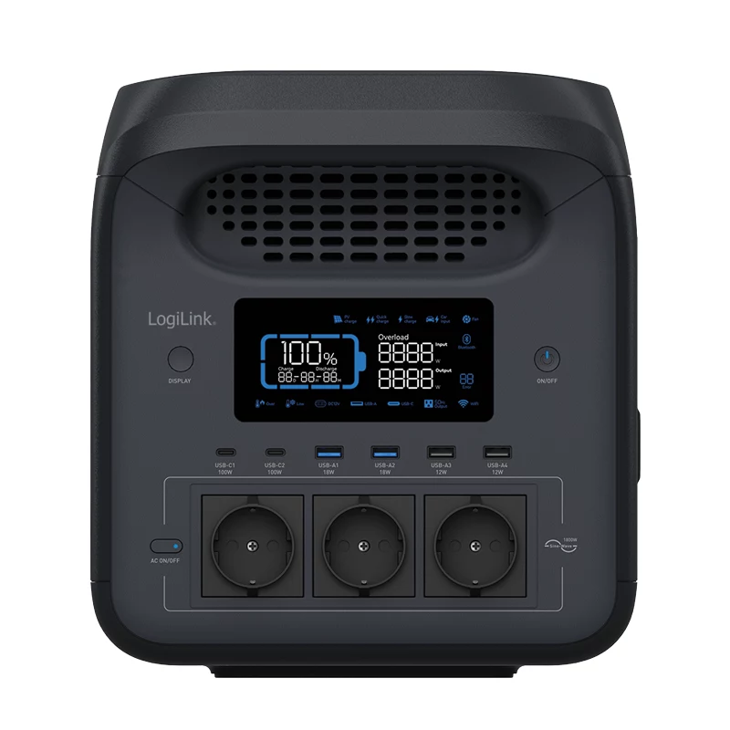 LogiLink PPS1800 draagbaar powerstation, 1800 W, LiFePO4, Tuya-compatibel