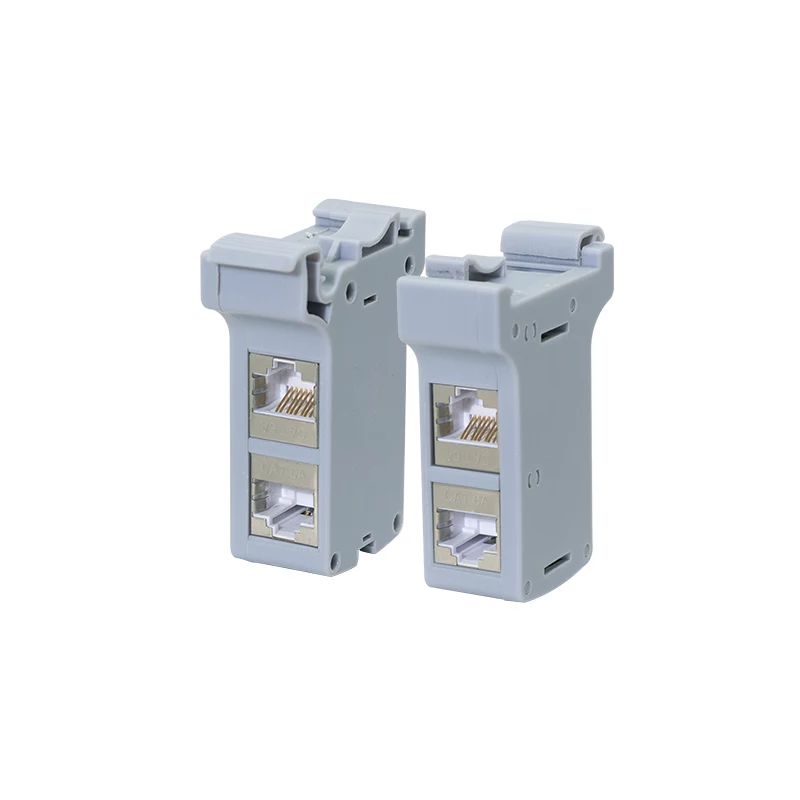 LogiLink DIN-rail montageadapter met 2 Cat.6A afgeschermde inline-koppelingen, 10G, PoE++ (MP0079)