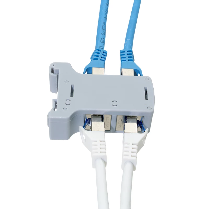 LogiLink DIN-rail montageadapter met 2 Cat.6A afgeschermde inline-koppelingen, 10G, PoE++ (MP0079)