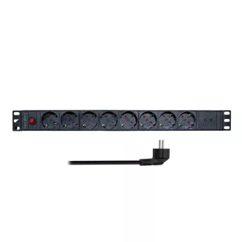 LogiLink PDU8C06 19 inch 1U 8-voudige Schuko PDU met overspanningsbeveiliging, 2x USB-C, overbelastingsbeveiliging, 2m kabel, zwart/zilver