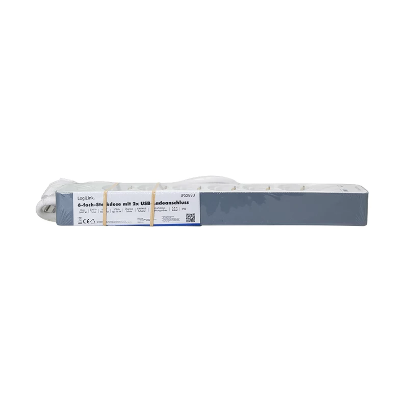 LogiLink stekkerdoos met 6 veiligheidsstopcontacten, USB-A & USB-C PD 20W, tuimelschakelaar, 1,5 m, wit