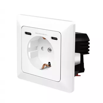 LogiLink wandcontactdoos met 1 Schuko-stopcontact en 2-poorts USB-C-oplader, 25W PD, wit