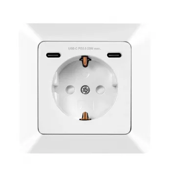 LogiLink wandcontactdoos met 1 Schuko-stopcontact en 2-poorts USB-C-oplader, 25W PD, wit