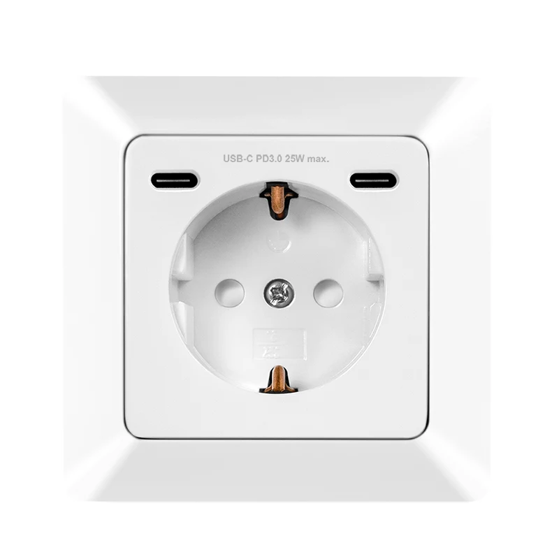 LogiLink wandcontactdoos met 1 Schuko-stopcontact en 2-poorts USB-C-oplader, 25W PD, wit