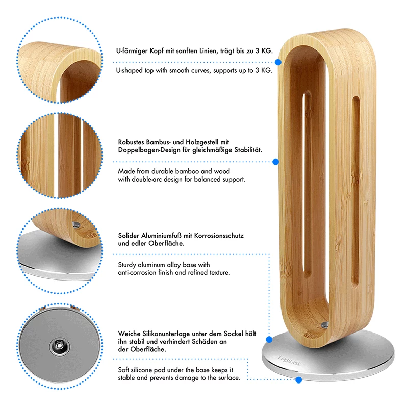 LogiLink AA0194 hoofdtelefoonstandaard lichtbruin en zilver