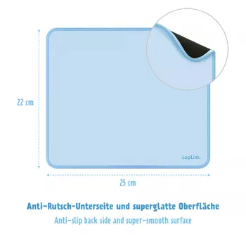 LogiLink muismat 220 x 250 mm blauw - textieloppervlak, antislip rubberen basis