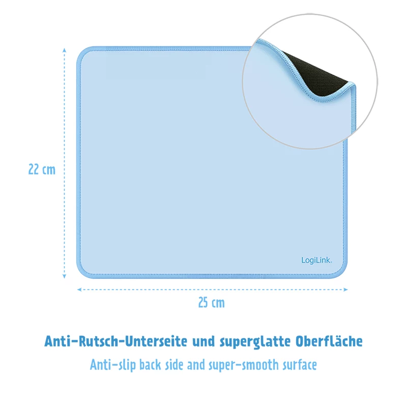 LogiLink muismat 220 x 250 mm blauw - textieloppervlak, antislip rubberen basis