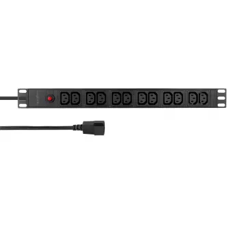 LogiLink 19 inch 1U rack-PDU met 12x IEC C13 stopcontacten, 10A, met overbelastingsbeveiliging