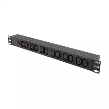 LogiLink 19 inch 1U rack-PDU met 12x IEC C13 stopcontacten, 10A, met overbelastingsbeveiliging