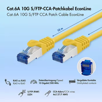 LogiLink Cat.6A S/FTP LSZH-patchkabel, CCA, geel, 10 m, EconLine