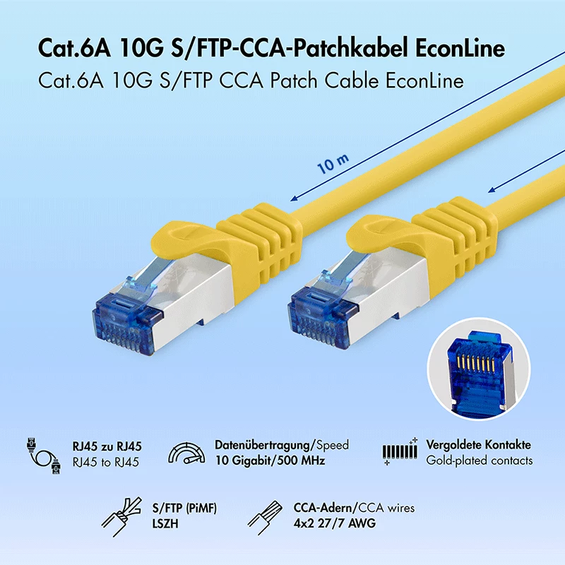 LogiLink Cat.6A S/FTP LSZH-patchkabel, CCA, geel, 10 m, EconLine