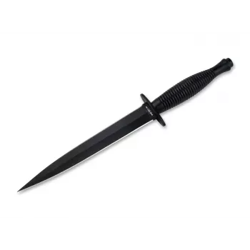 HT INSTRUMENTS H&T Commando dolkmes 02HY002 - 420 roestvrijstalen vast blad, zwart gecoat, lederen schede