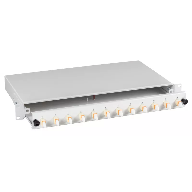 EFB Elektronik BA71533.24 24-poorts E2000/APC single-mode rack-mount fiber splice box, 1U, OS2, met pigtails