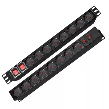 LogiLink PDU1601 19 inch 1U rackmount-stroomverdeleenheid, 16 Schuko-stopcontacten, overspanningsbeveiliging, 16A, 2m kabel, zwart