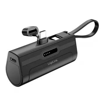 LogiLink mobiele powerbank, LiPo, 4500 mAh, geïntegreerde USB-C-stekker, zwart