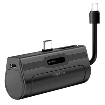 LogiLink mobiele powerbank, LiPo, 4500 mAh, geïntegreerde USB-C-stekker, zwart