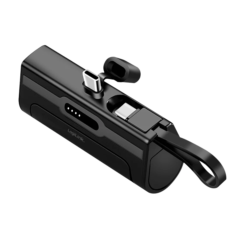 LogiLink mobiele powerbank, LiPo, 4500 mAh, geïntegreerde USB-C-stekker, zwart