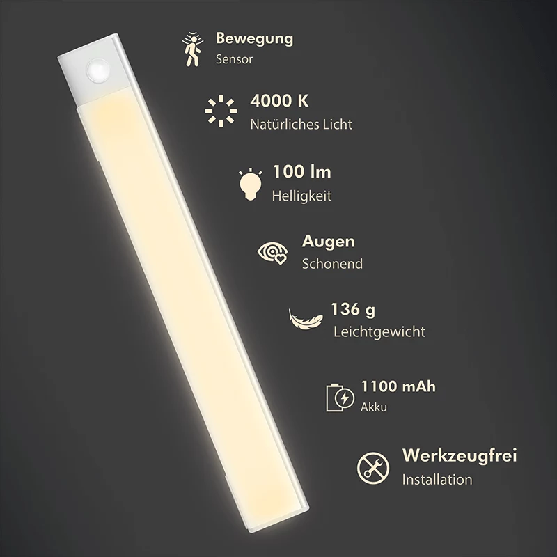 LogiLink LED-onderbouwverlichting, ultradun, PIR-sensor, 300mm, 100lm