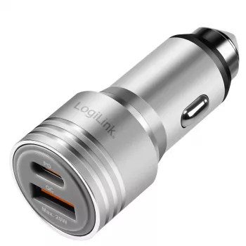 LogiLink USB-autolader, 2 poorten, 20W snelladen, zilver
