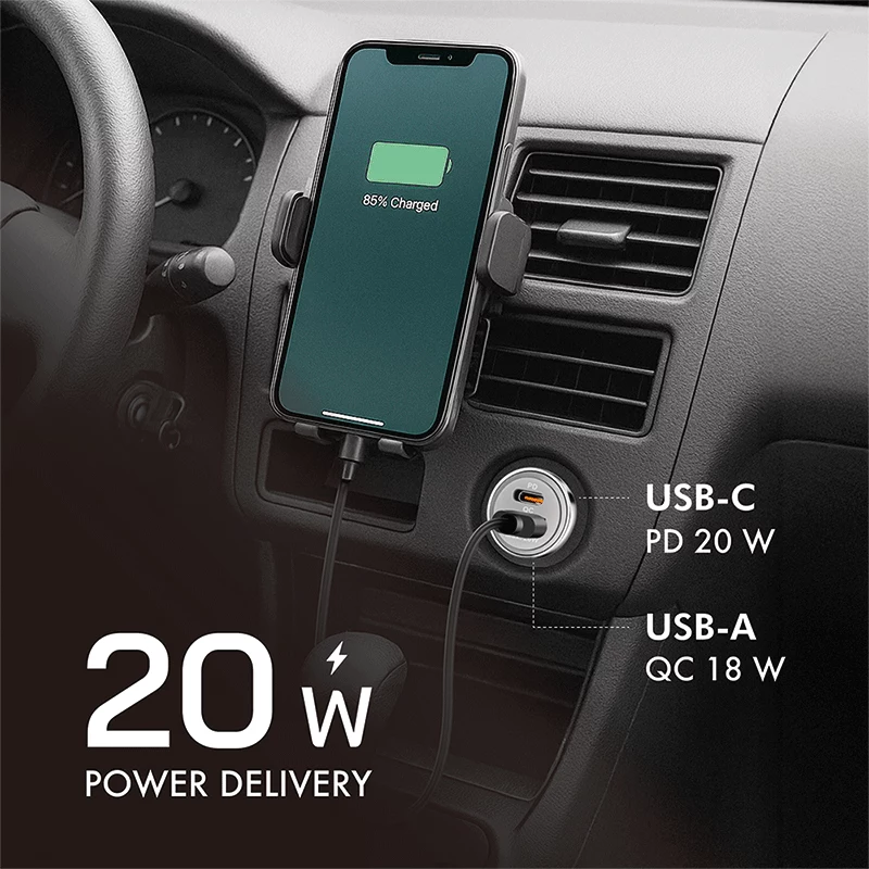 LogiLink USB-autolader, 2 poorten, 20W snelladen, zilver
