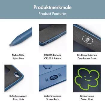 LogiLink LCD-schrijftablet 8.5, eenkleurig, met 2 magneten, blauw