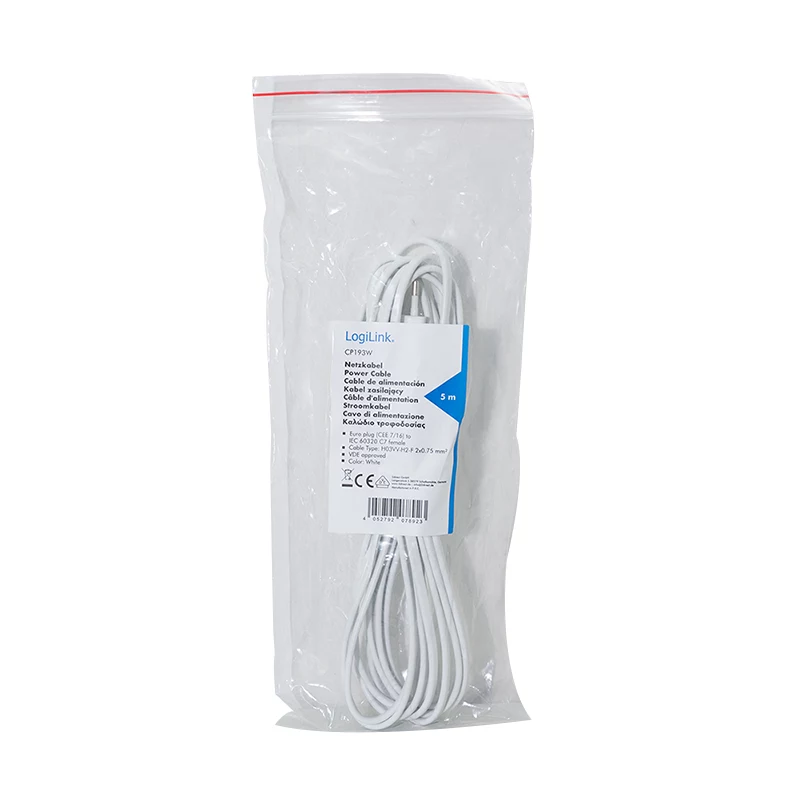 LogiLink CP193W netsnoer CEE 7/16 naar IEC C7 wit 5 m