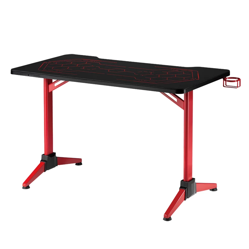 LogiLink gamingbureau, 120x60 cm, tafelblad van gehard glas met RGB-verlichting, rode rand