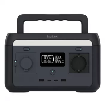 LogiLink draagbaar powerstation 300W LiFePO4-accu, 288Wh zuivere sinusgolf, 60W USB-C PD, QC3.0, Solar Ready