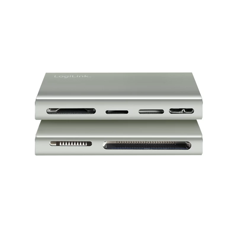 LogiLink USB 3.2 Gen1 5-in-1 kaartlezer, metalen behuizing, zilver