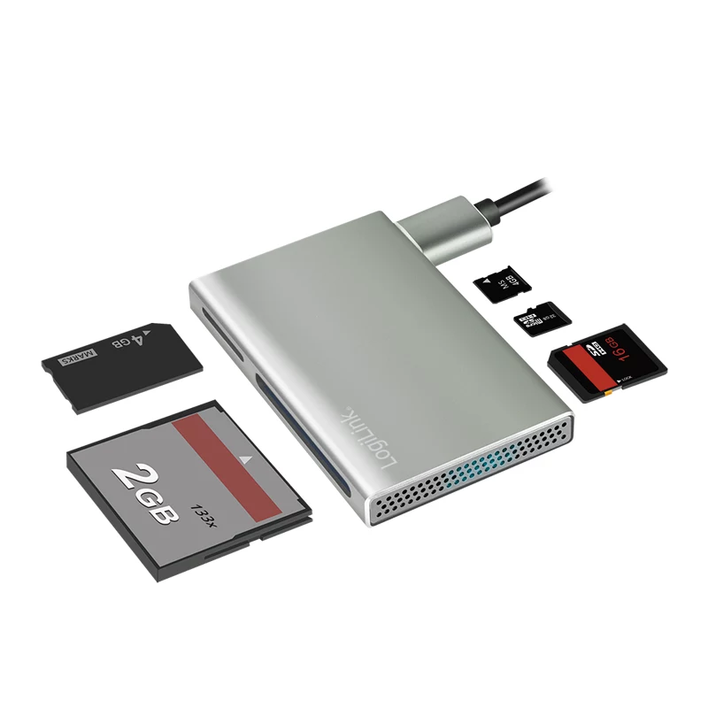 LogiLink USB 3.2 Gen1 5-in-1 kaartlezer, metalen behuizing, zilver