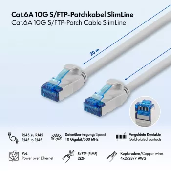 LogiLink Cat.6A S/FTP LSZH Slim Ethernet-patchkabel, grijs, 20 m